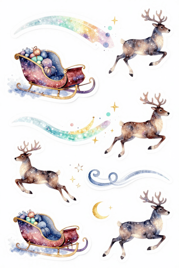 Reindeer And Sled Stickers Printable