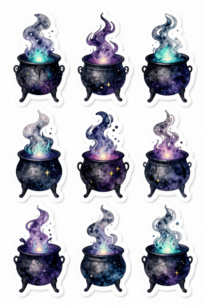 Spooky Cauldron Stickers 2 Printable