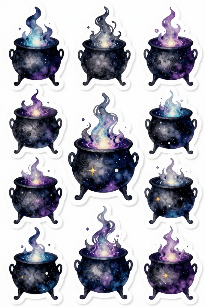 Spooky Cauldron Stickers Printable