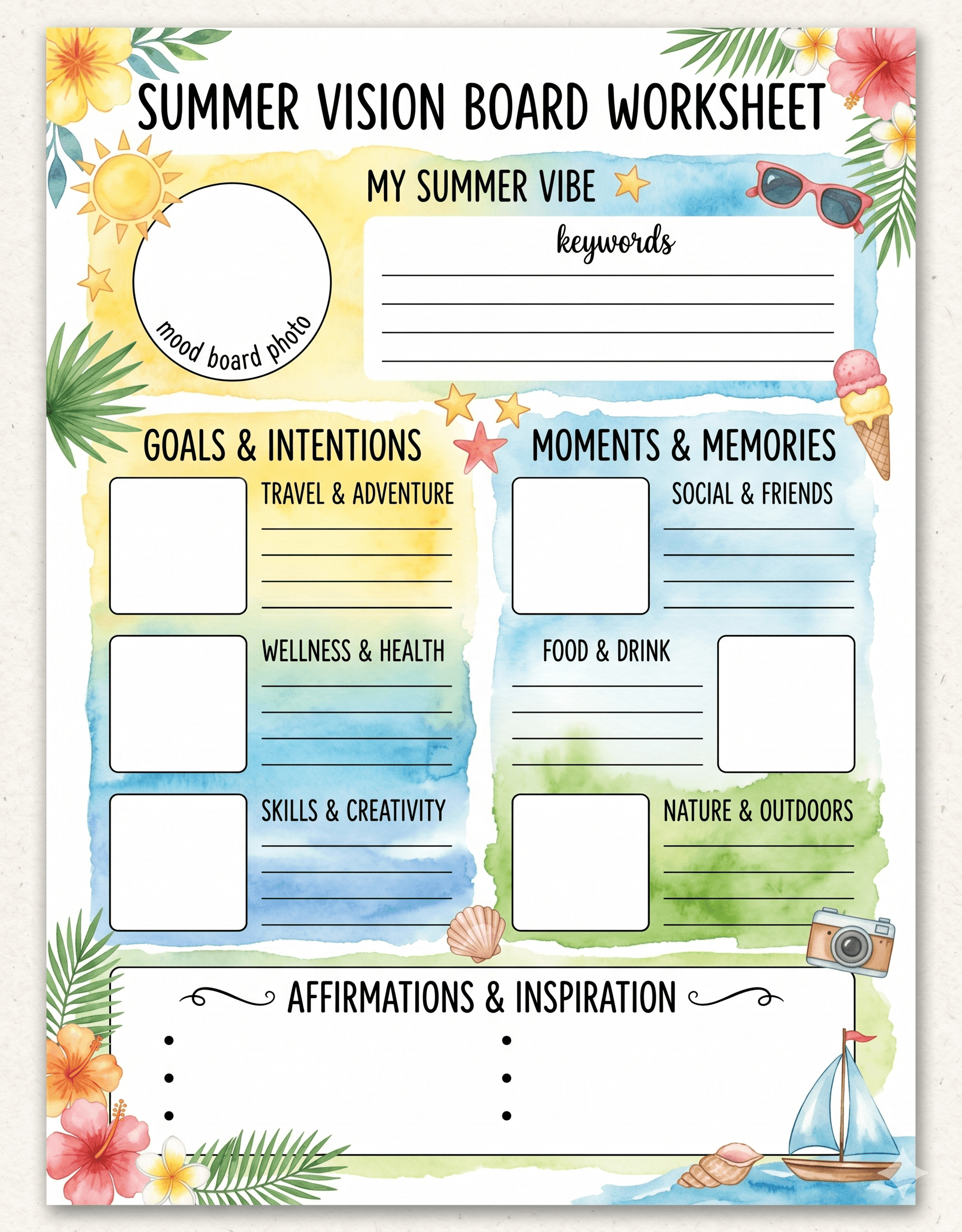 Summer Vision Board Worksheet Printable