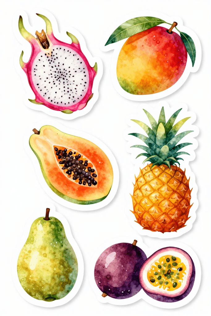 Tropical Fruit Stickers Printable