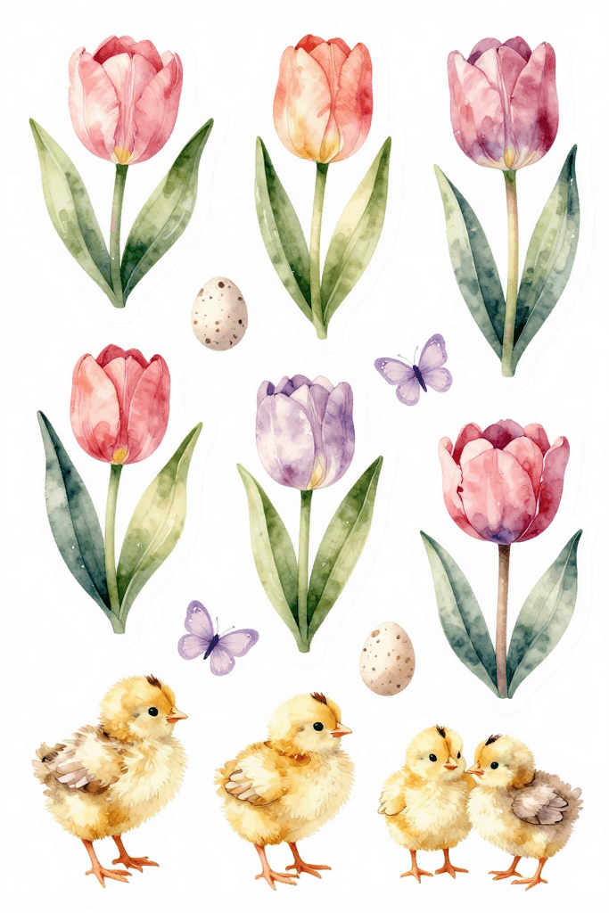 Tulip And Chick Stickers Printable