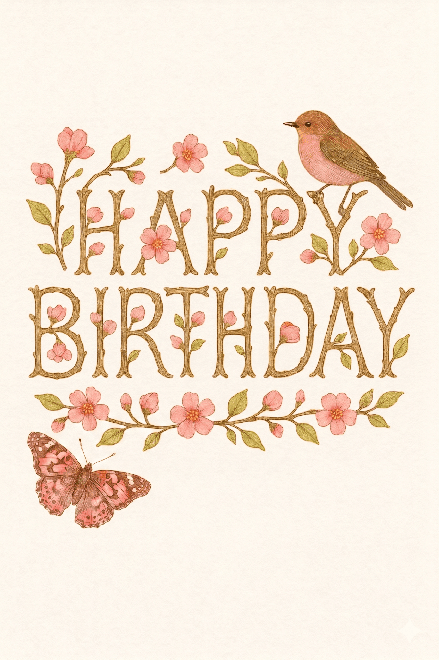 Happy Birthday Twigs And Flowers Ecard
