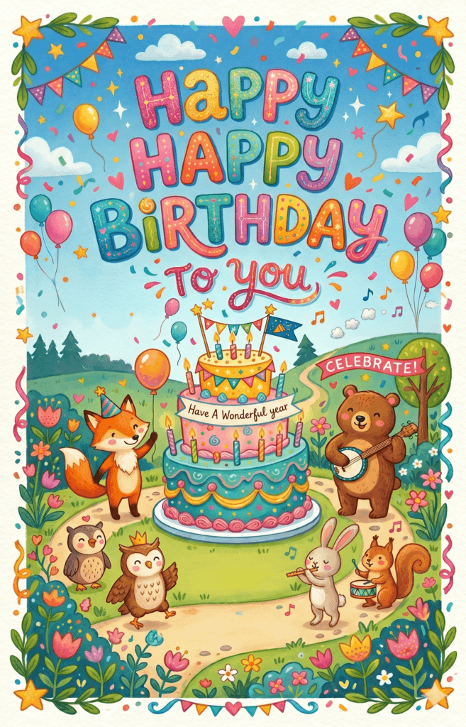Woodland Animals Birthday Celebration Ecard