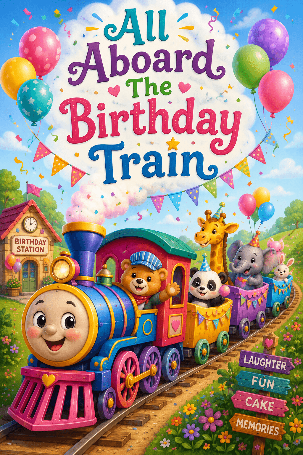 Cute All Aboard The Birthday Train Ecard