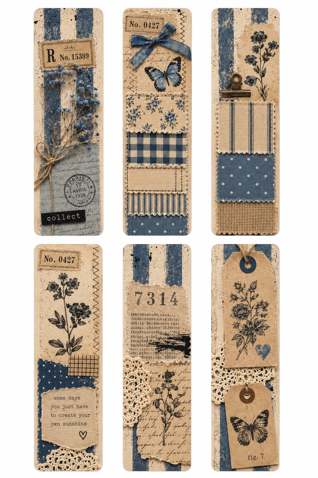 Blue Junk Journal Bookmarks Printable