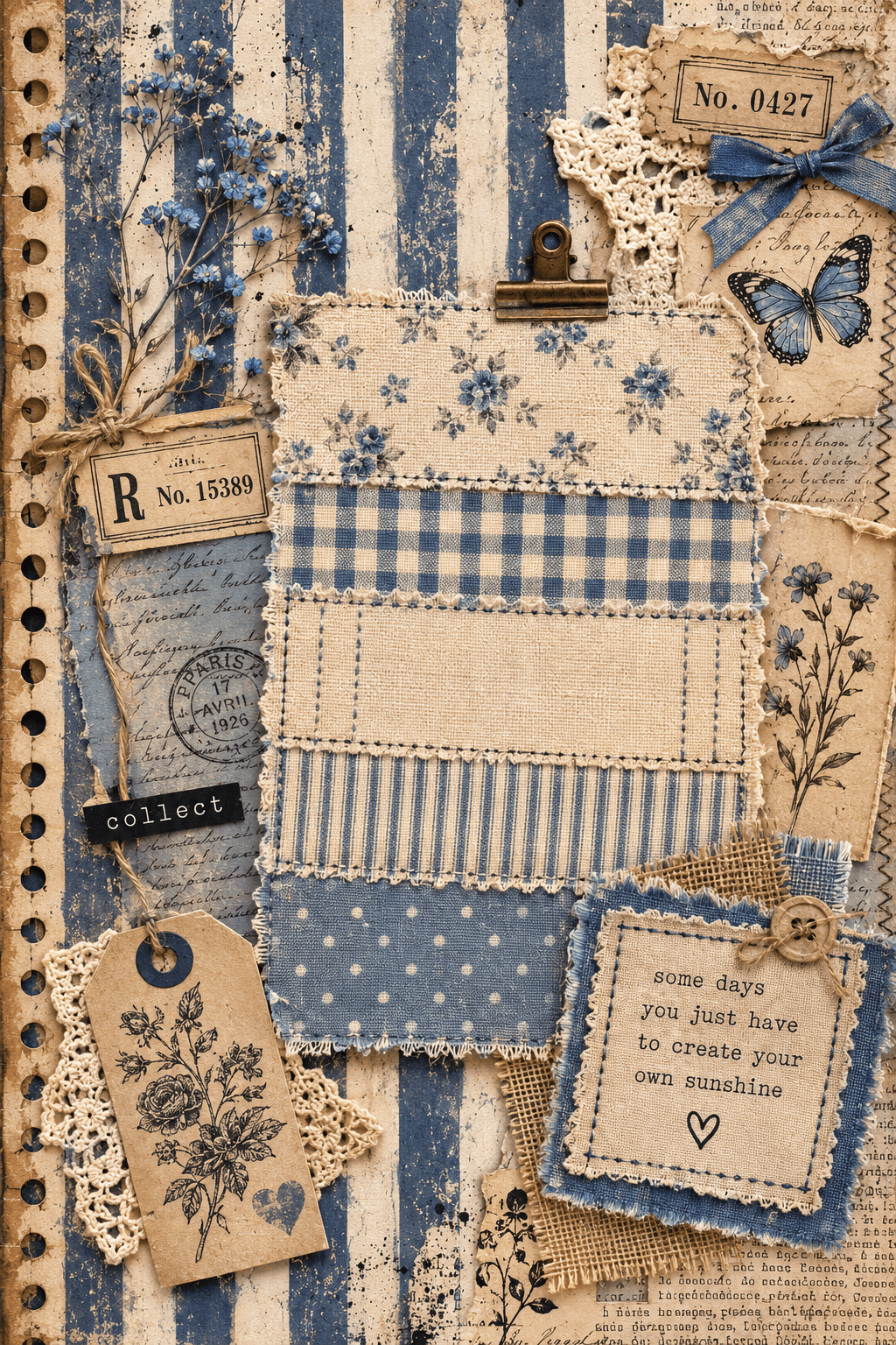Blue Junk Journal Page Printable