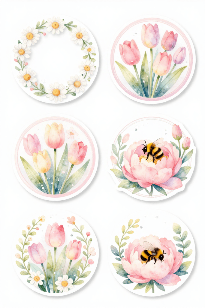 Circular Spring Flower Stickers Printable