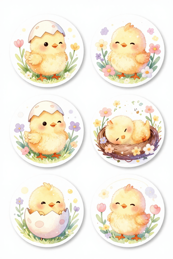 Circular Chick Spring Stickers Printable