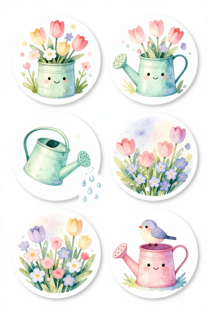 Circular Watering Can Stickers Printable