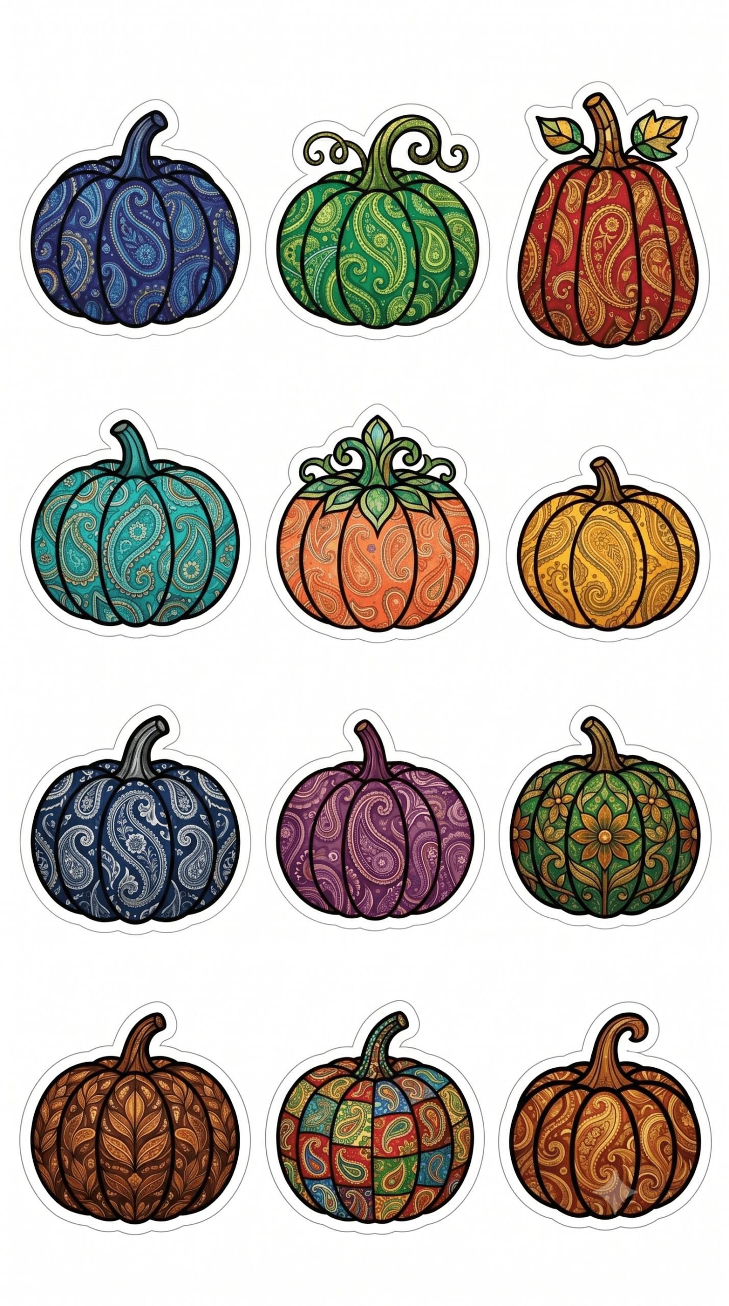 Colorful Stained Glass Pumpkin Stickers Printable