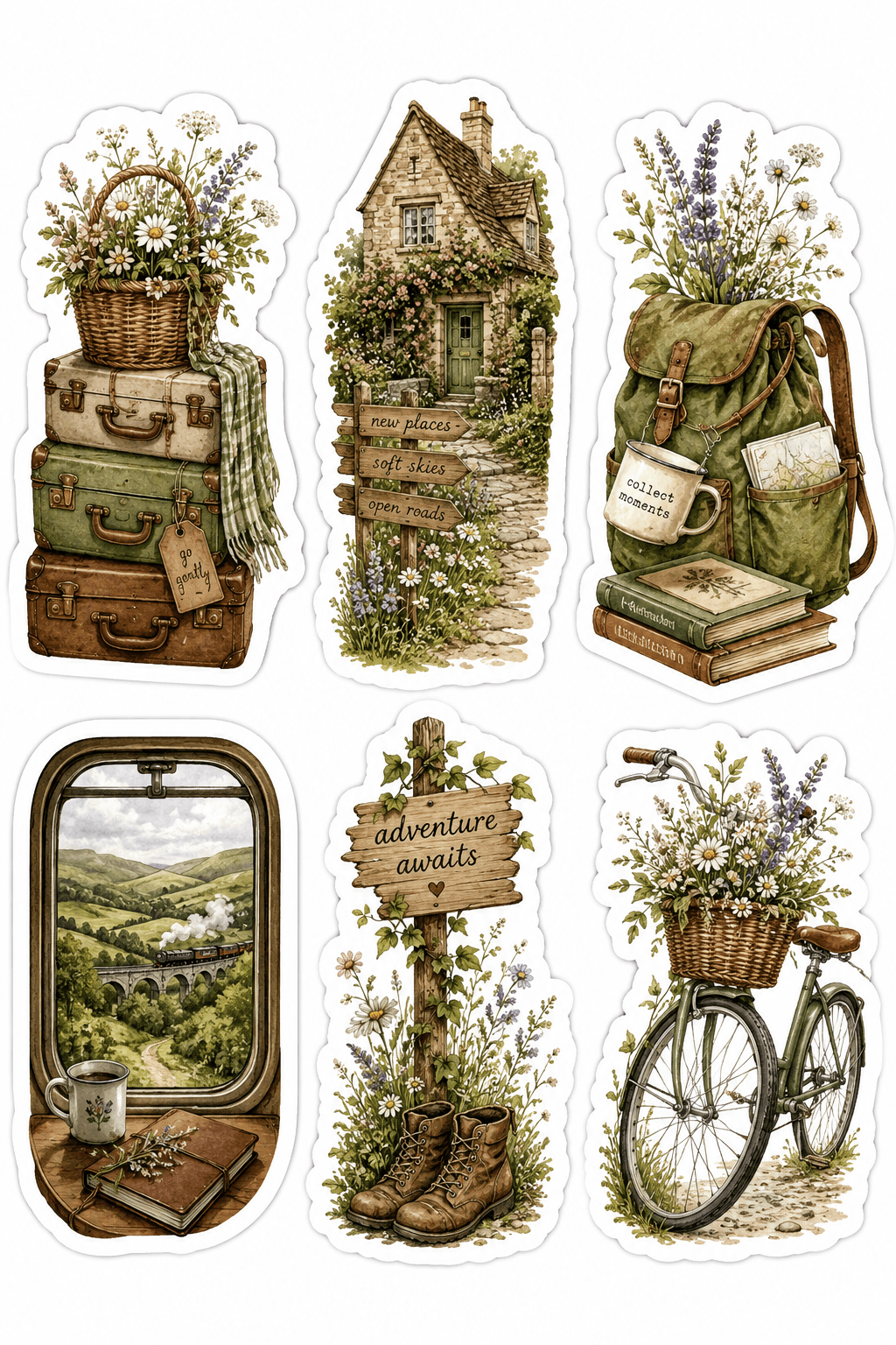 Cottage Core Travel Stickers Printable