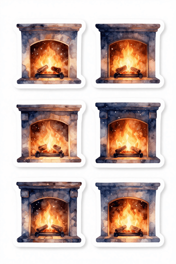 Craft Cozy Winter Fireplace Stickers Printables