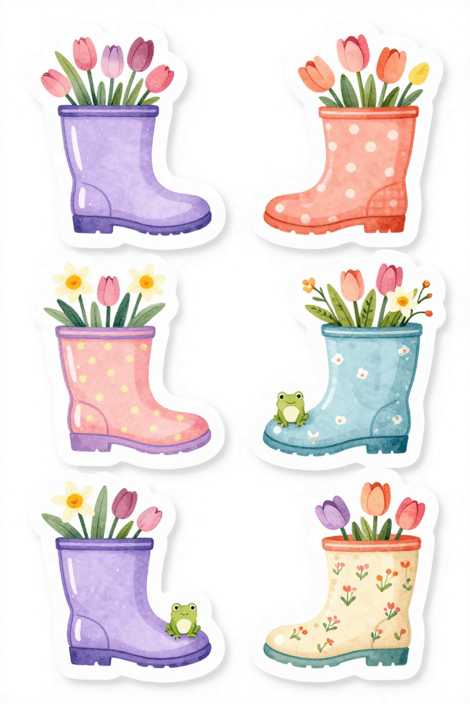 Cute Spring Rainboot Stickers Printable
