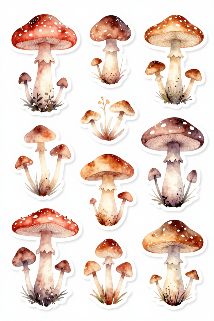 Fall Mushroom Stickers 2 Printable