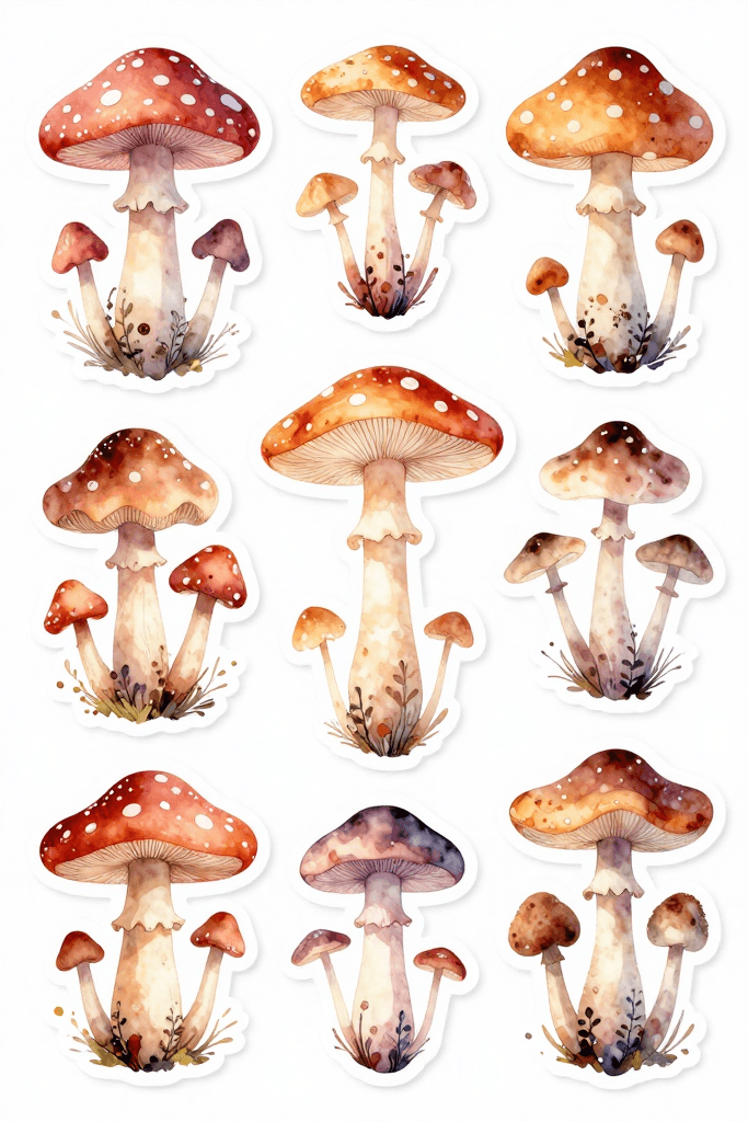 Fall Mushroom Stickers Printable