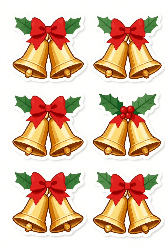 Gold Bell And Holly Stickers Printable