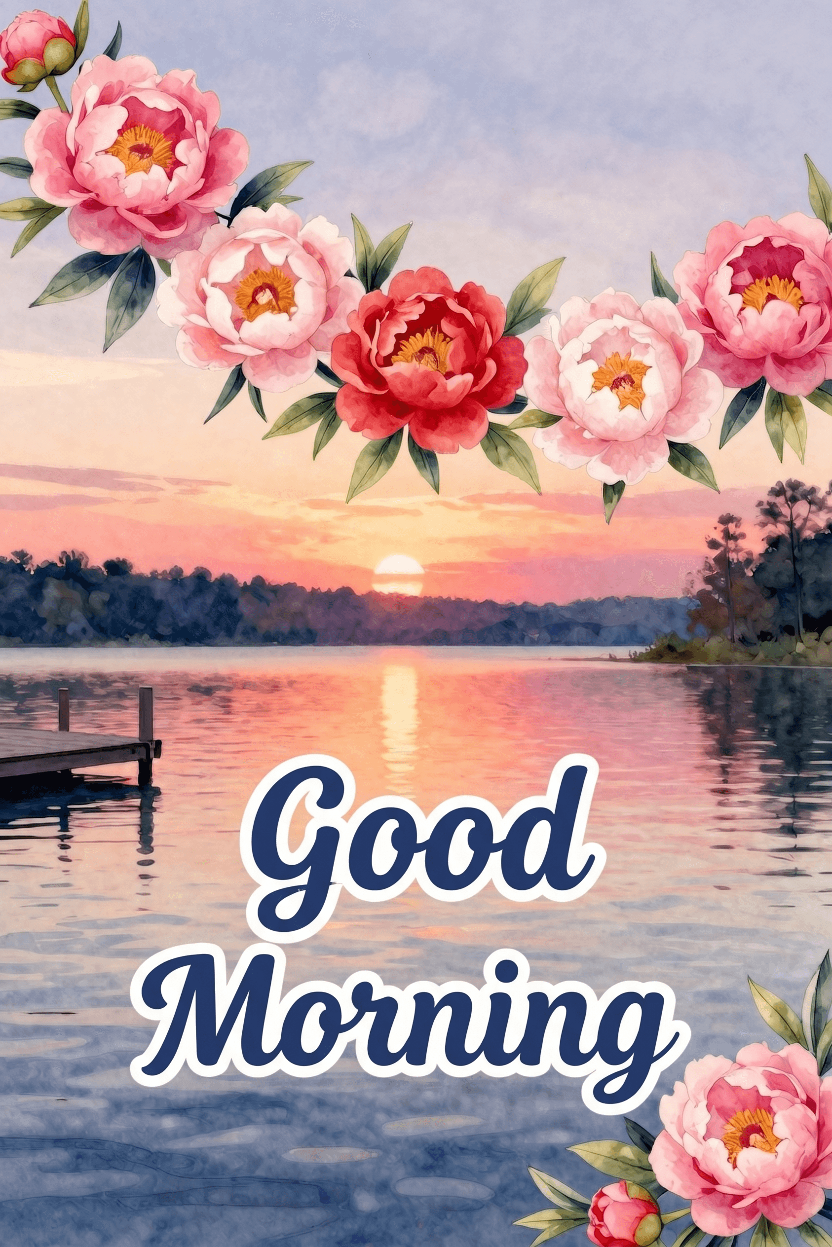 Good Morning Lake And Flowers Ecard