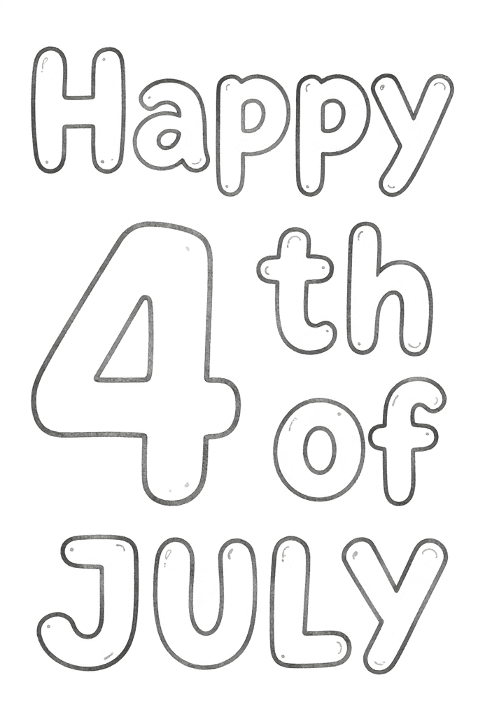 Happy 4th Of July Bubble Letters Printable Coloring Page