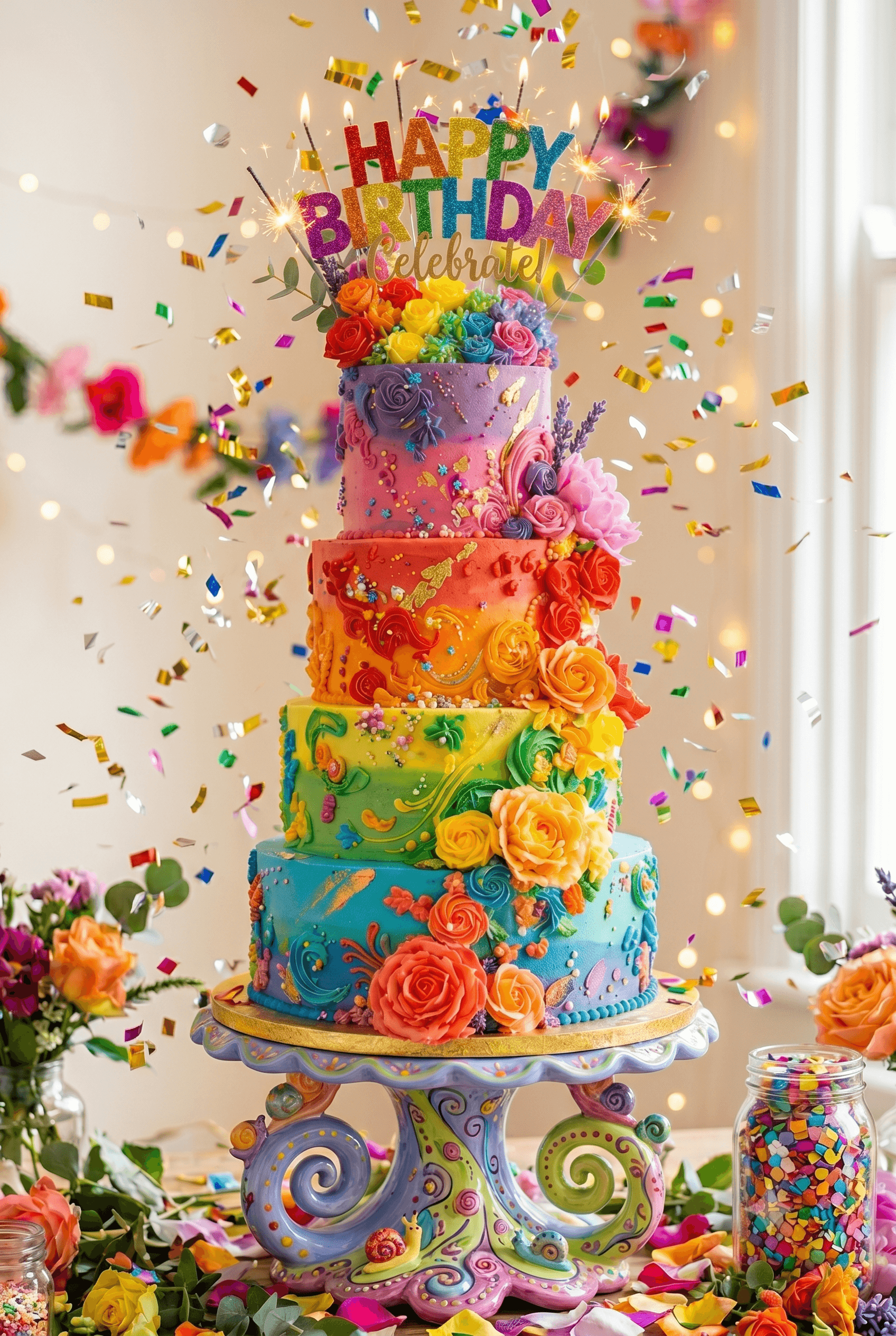 Happy Birthday Whimsical Colorful Cake Ecard