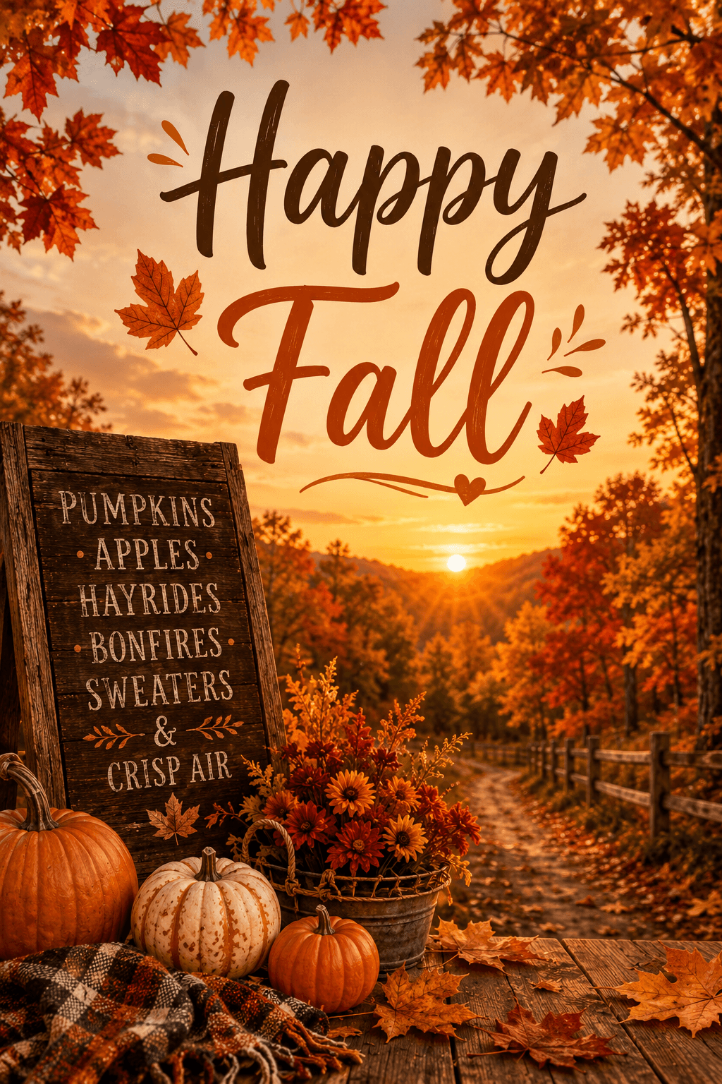 Happy Fall Porch And Autumn Leaves Ecard