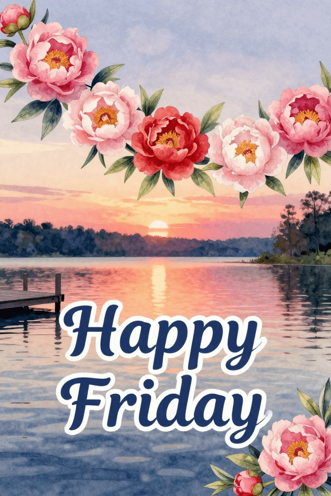 Happy Friday Lake And Flowers Ecard