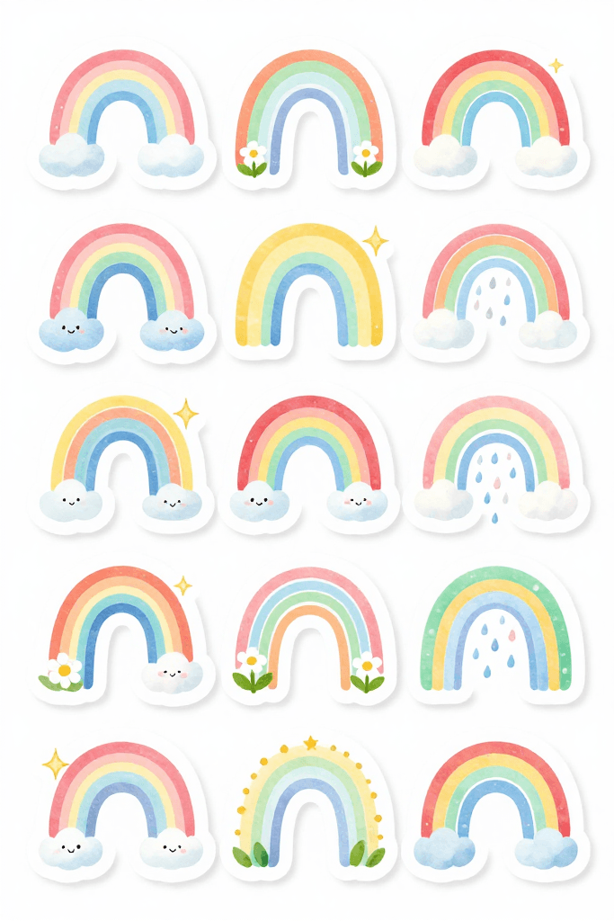 Many Spring Rainbow Arch Stickers Printable