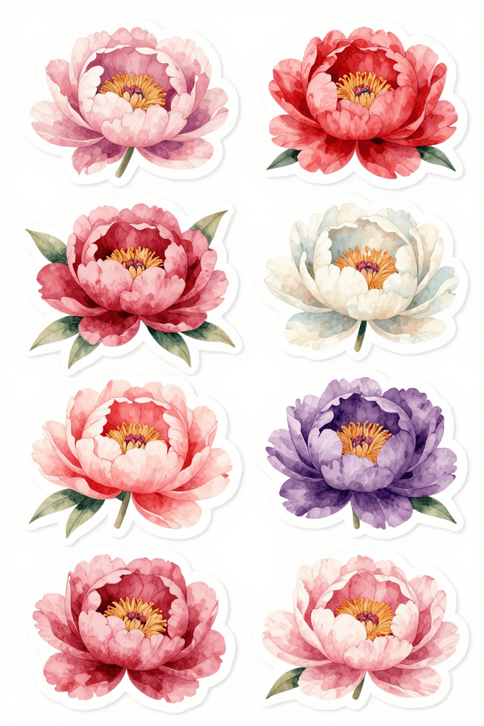Colorful Peony Stickers Printable