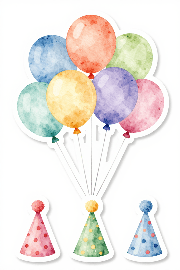 Balloon And Party Hat Stickers Printable