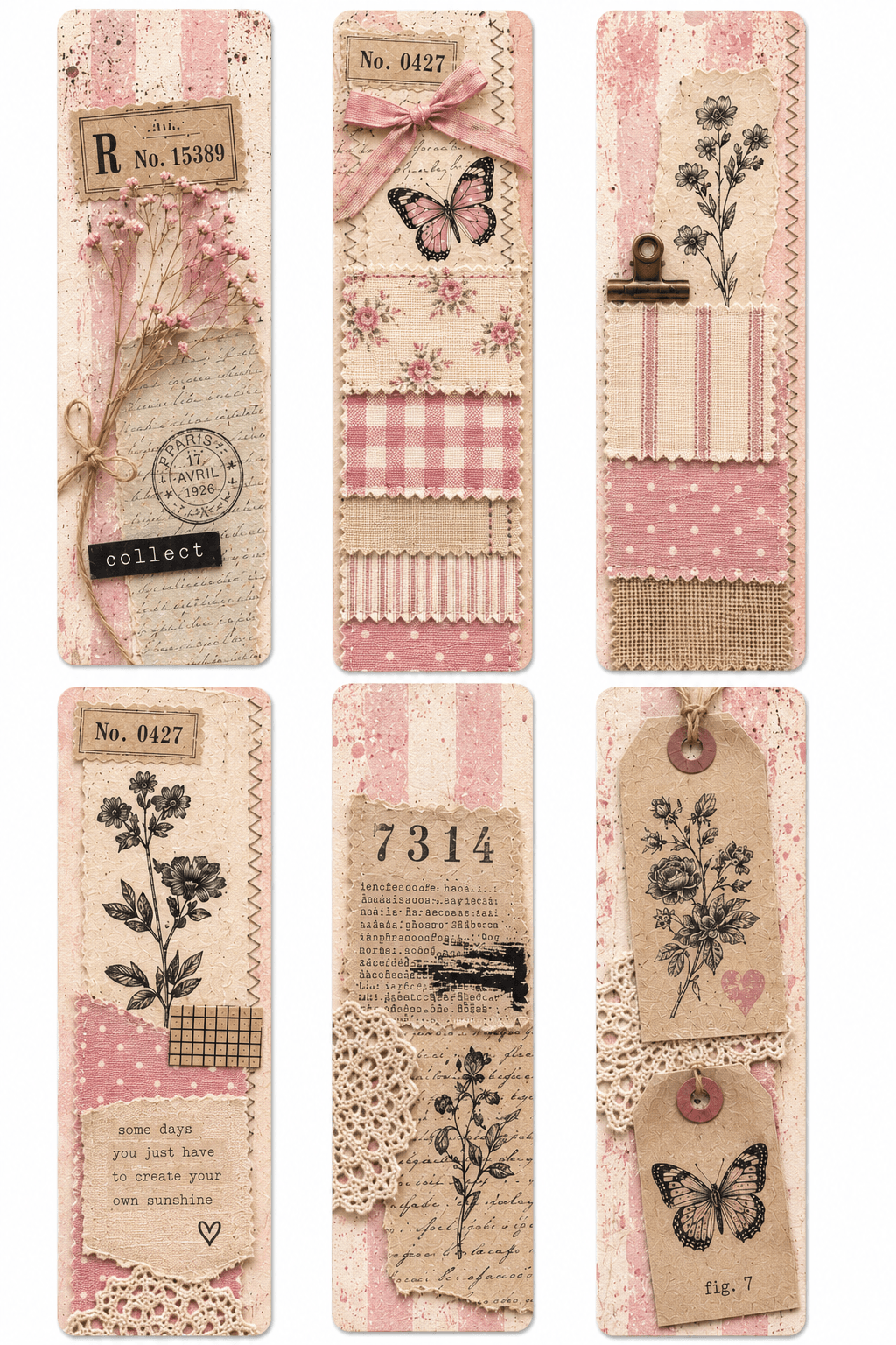 Pink Junk Journal Bookmarks Printable