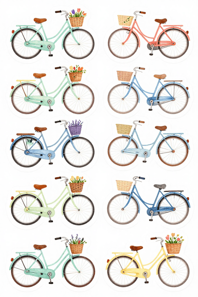 Spring Bicycle Stickers Printable