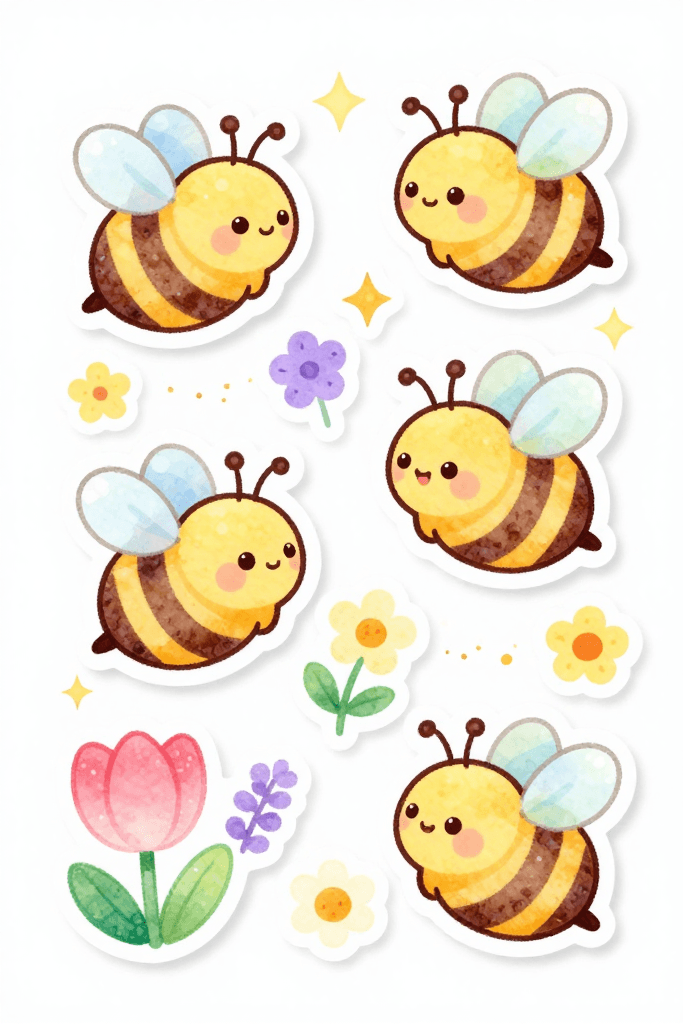 Cute Spring Bee Stickers 2 Printable