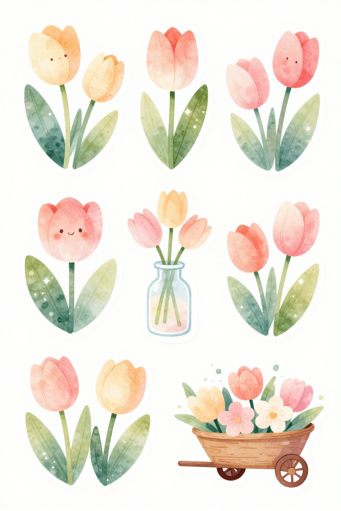 Spring Tulip Stickers Printable