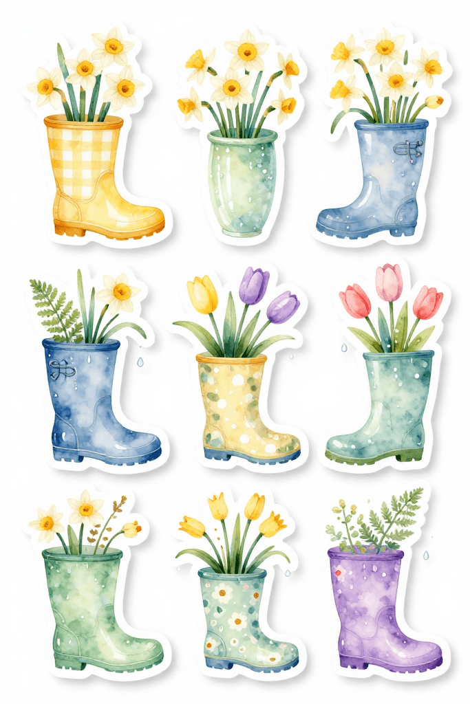 Small Spring Rainboot Stickers Printable