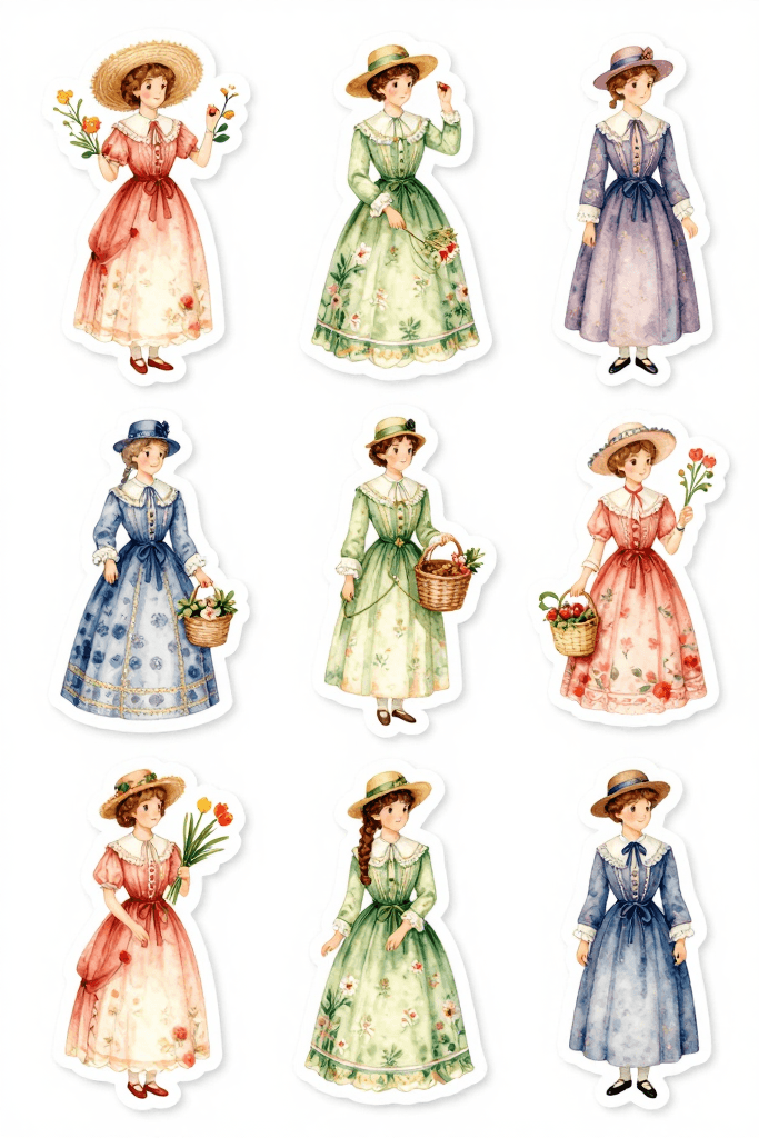 Victorian Aesthetic - Summer Dresses Stickers Printable