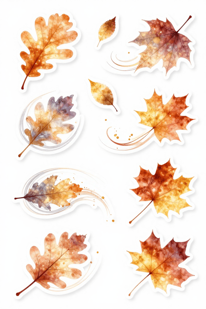 Swirling Autumn Leaf Stickers Printable