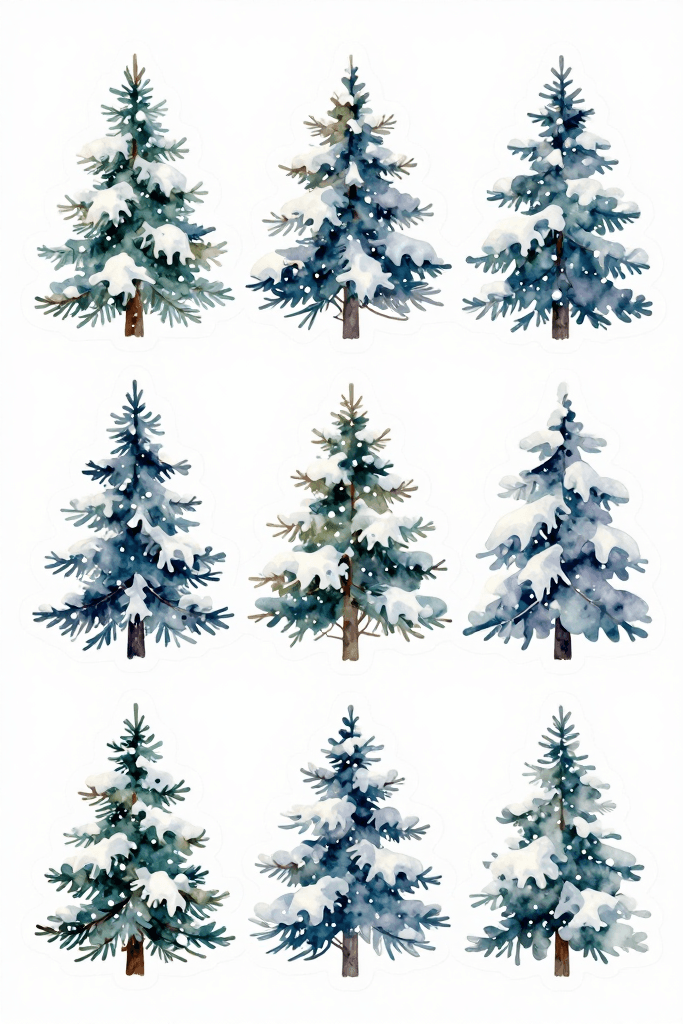 Winter Evergreen Stickers 2 Printable