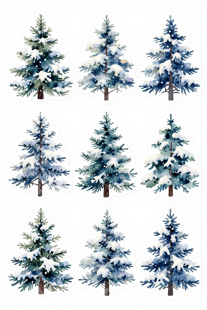 Winter Evergreen Stickers Printable
