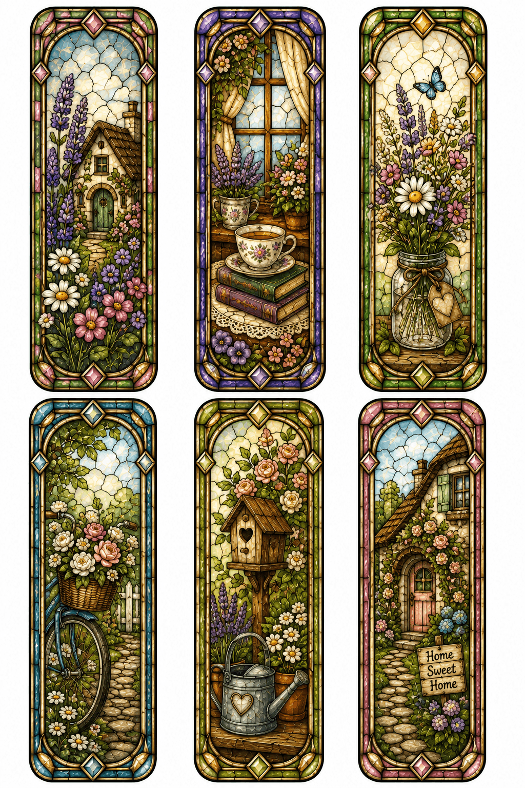 Cottage Core Stained Glass Bookmarks Printable