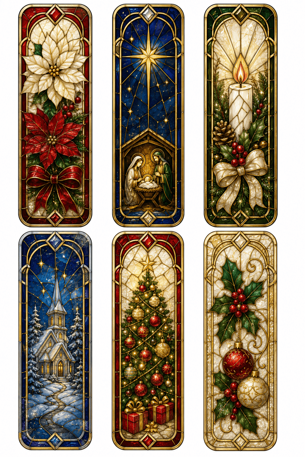 Elegant Christmas Stained Glass Bookmarks Printable