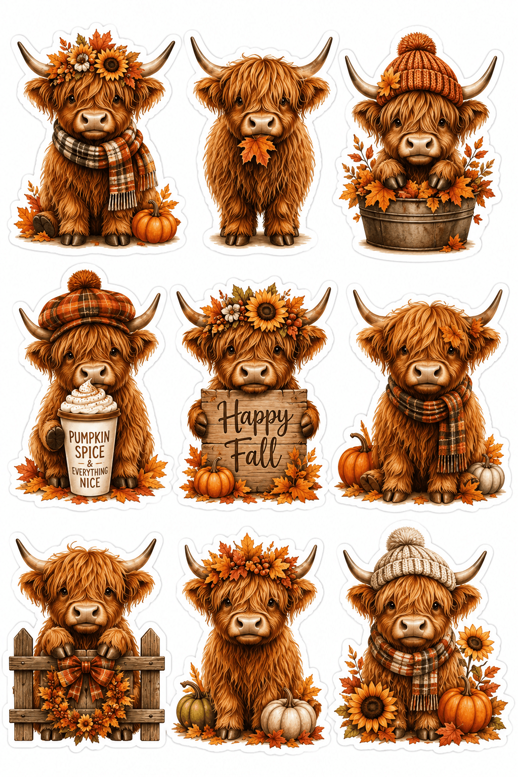 Fall Highland Cow Stickers Printable