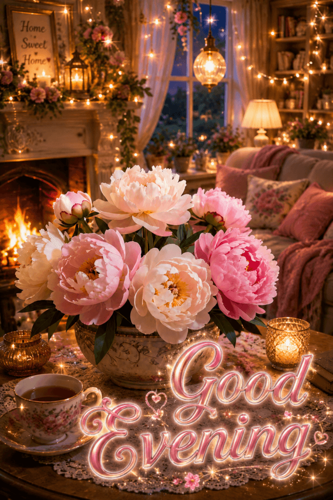 Good Evening Peonies And Tea Ecard