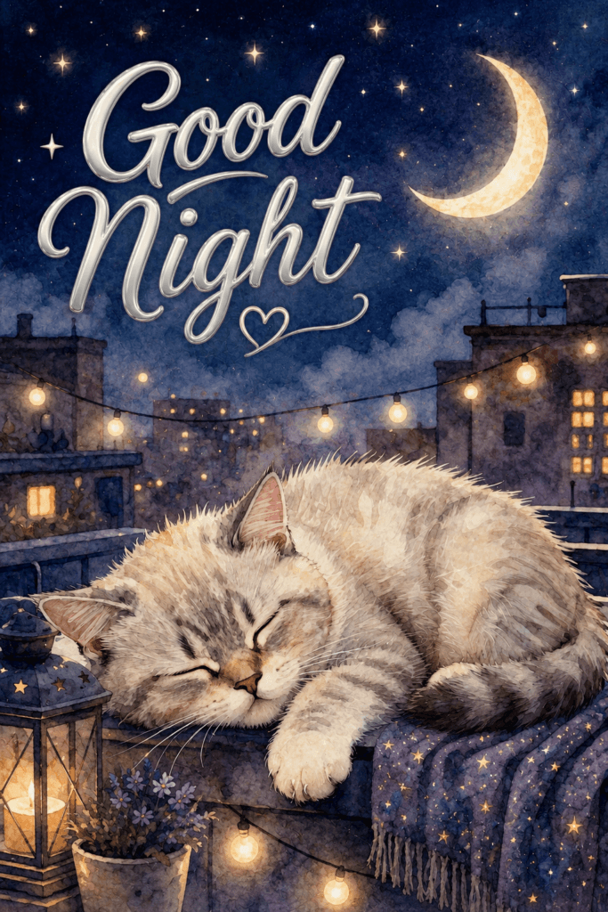 God Night Cat On Rooftop Terrace Ecard