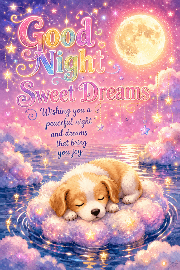 Good Night Sweet Dreams Dog In Cloud Ecard