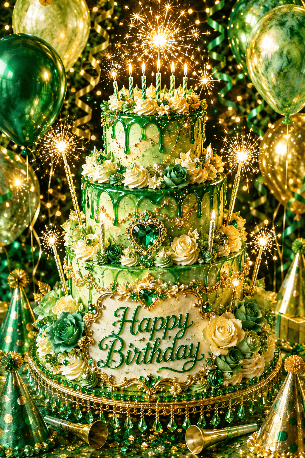 Green Happy Birthday Cake Ecard