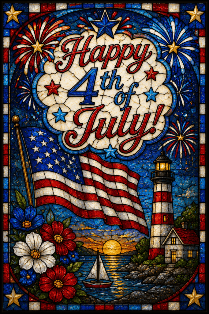 Happy 4th Of July Stained Glass Ecard