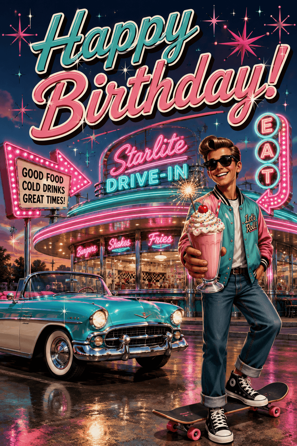 Happy Birthday 50's Drive-In Ecard
