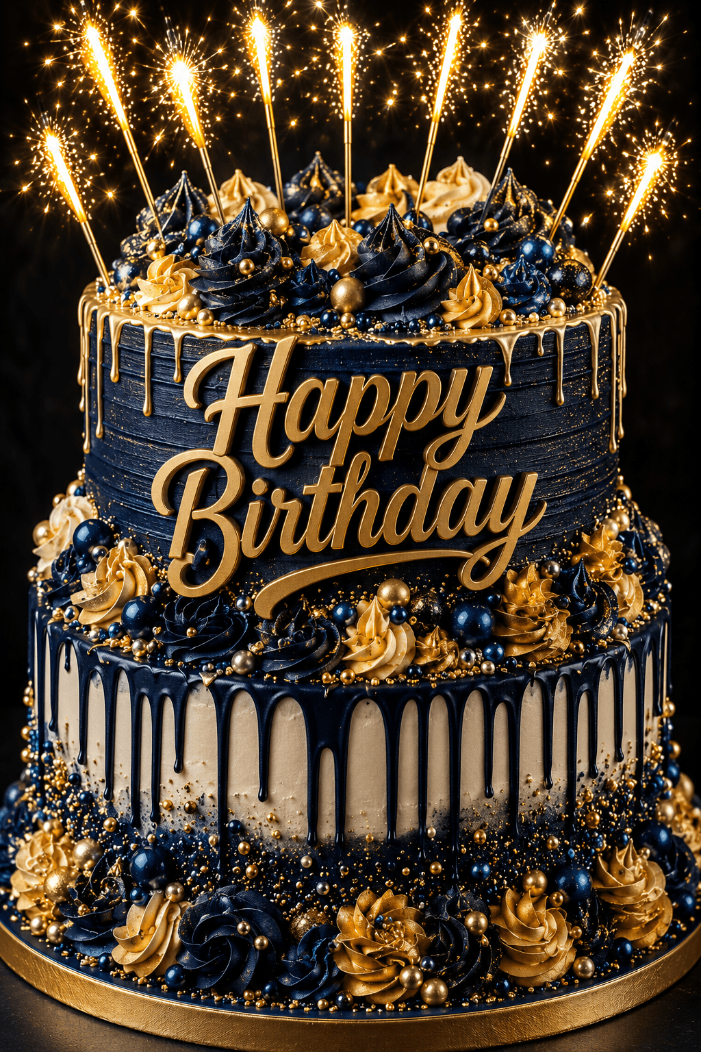 Happy Birthday Blue And Gold Ecard