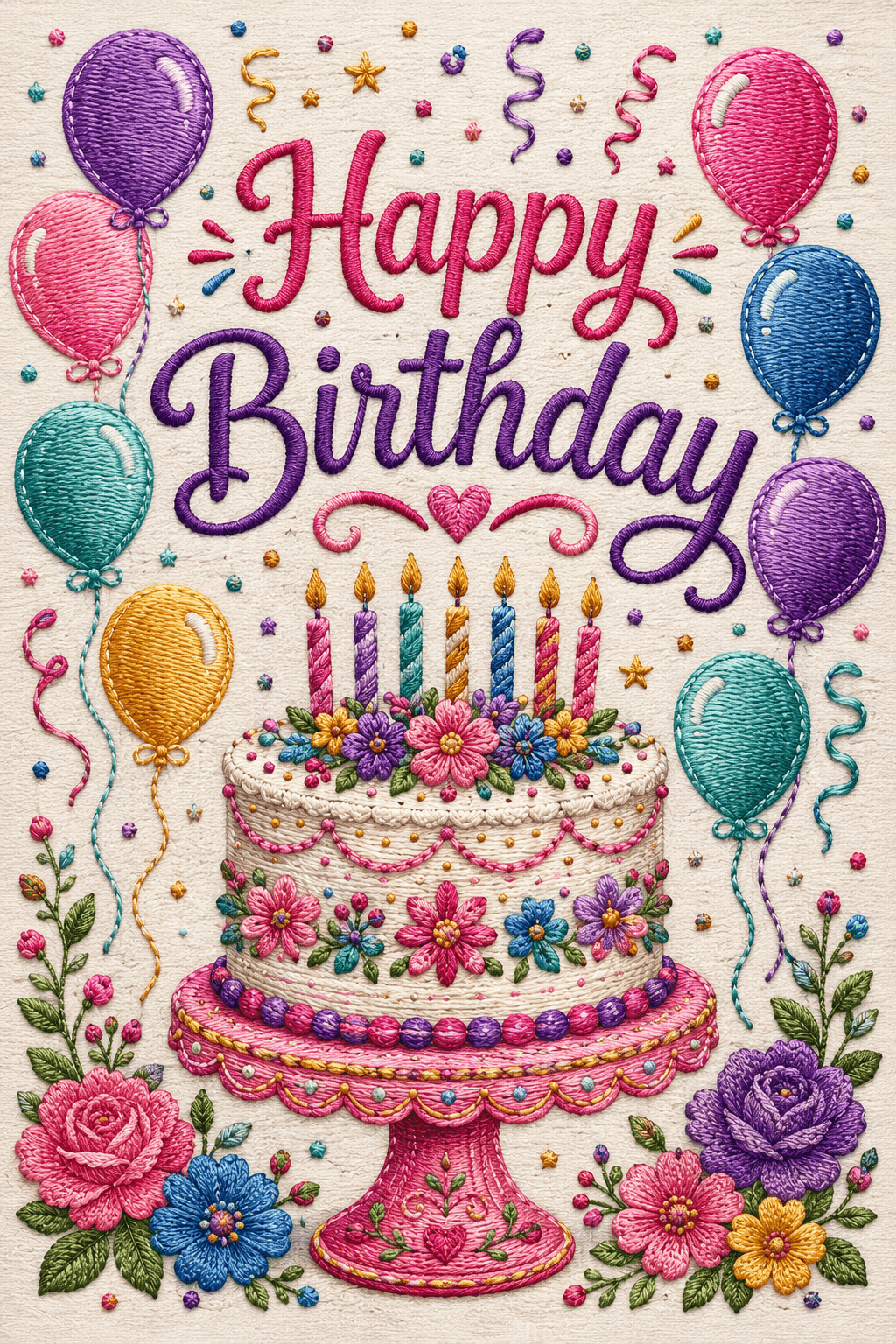 Embroidered Happy Birthday Ecard