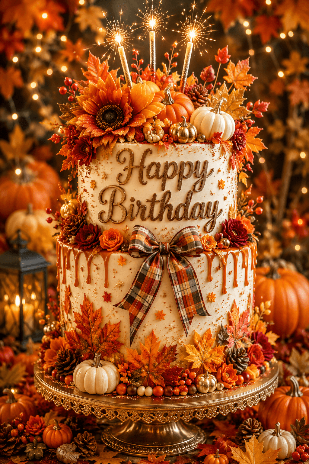 Happy Birthday Fall Themed Cake Ecard